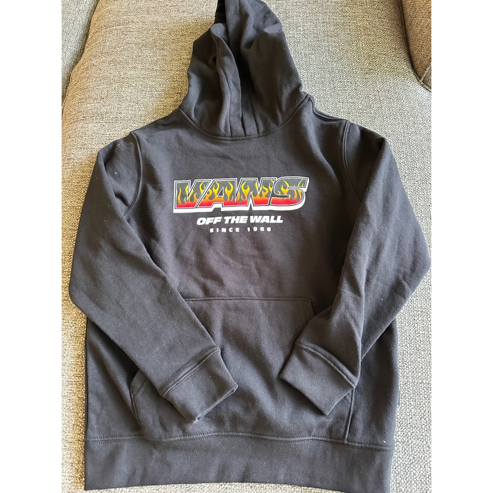Vans Off The Wall Kids Hoodie Black Flame Graphic Sweatshirt Small NWOT